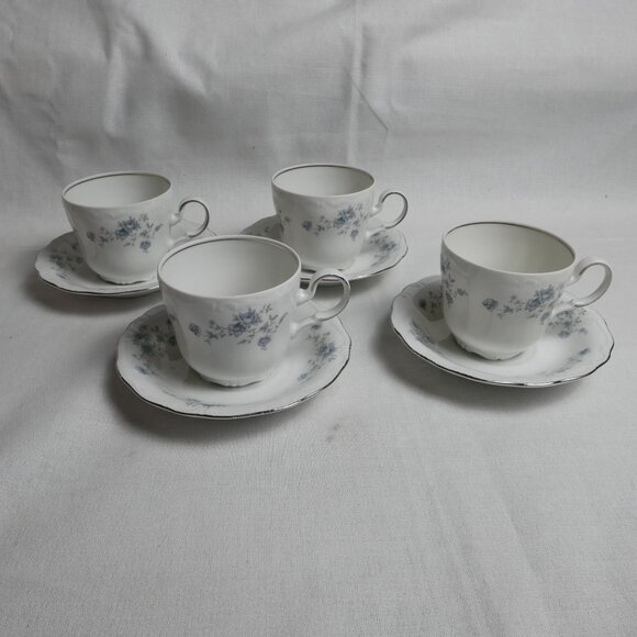 Set Of 4 Johann Haviland Bavaria Germany Blue Garland Tea Cups & Saucers VTG - Picture 1 of 10